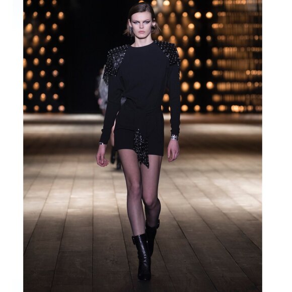 SAINT LAURENT Studded Chain Mail Strong-shoulder Dress Size 40 FR, M/L US - Picture 1 of 16